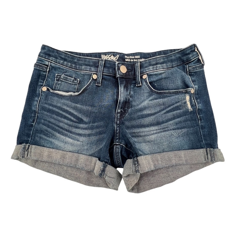 Mossimo Supply Co Distressed Mid Rise Midi Cuffed Hem Jean Shorts Size 25 Womens